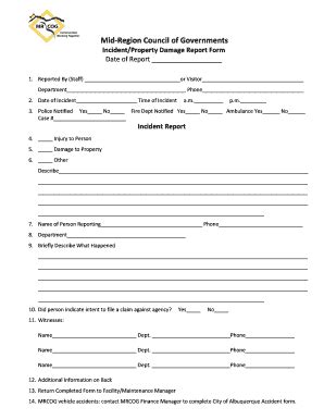 Fillable Online Incident and Property Damage Report Form (PDF) - Mid ...