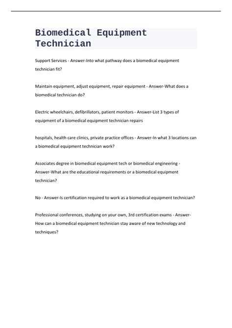 Biomedical Equipment Technician - Biomedicine - Stuvia US