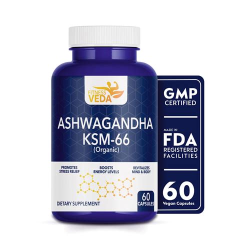 FITNESS VEDA Ashwagandha KSM 66 Organic Capsules For Boosts Energy ...