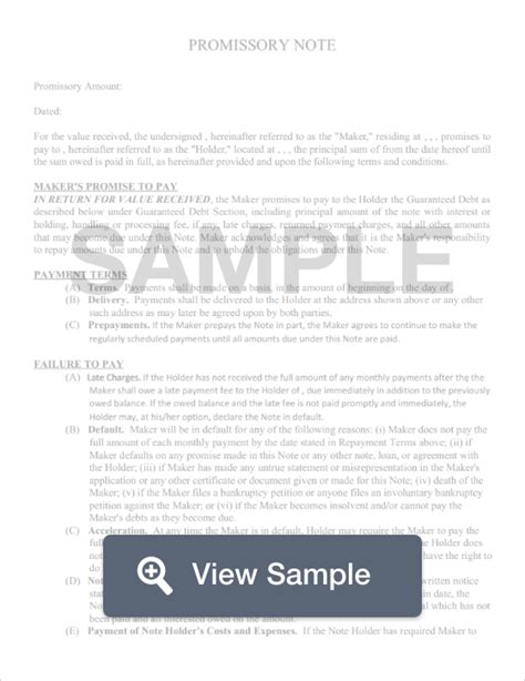 Image result for Bank Promissory Note