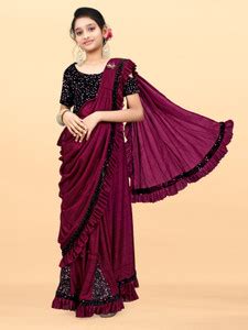 Buy SHOP LADY Embellished Bollywood Lycra Blend Purple Sarees Online ...