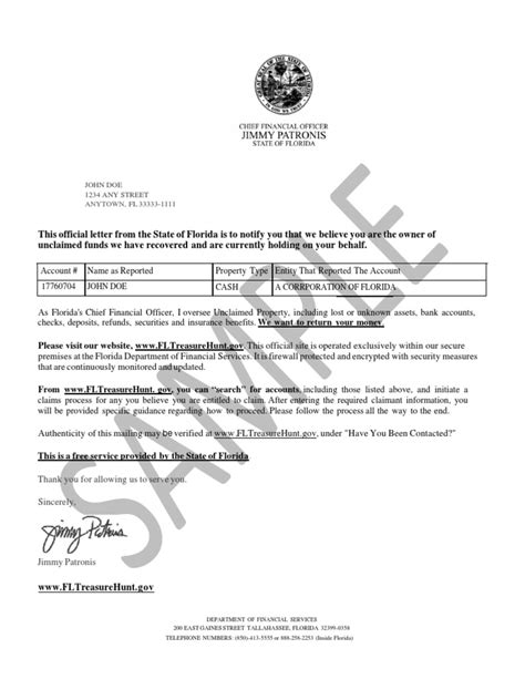 Unclaimed Property Letter Example | PDF