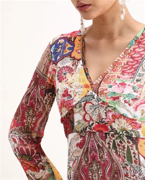 Rareism Women's Avirin Multi Viscose V-Neck Fit And Flare Abstract Pri