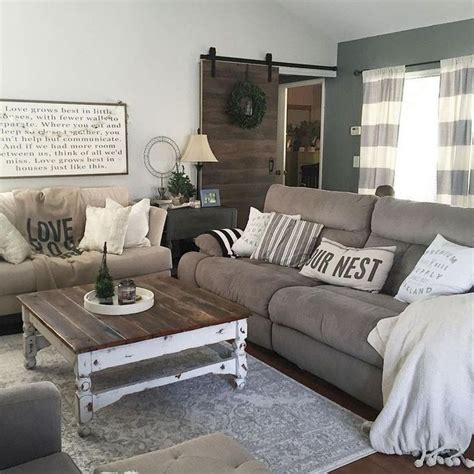 country farmhouse living room grey couch