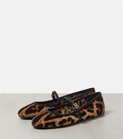 Vally leopard-print velvet Mary Jane flats in brown - Dolce Gabbana ...