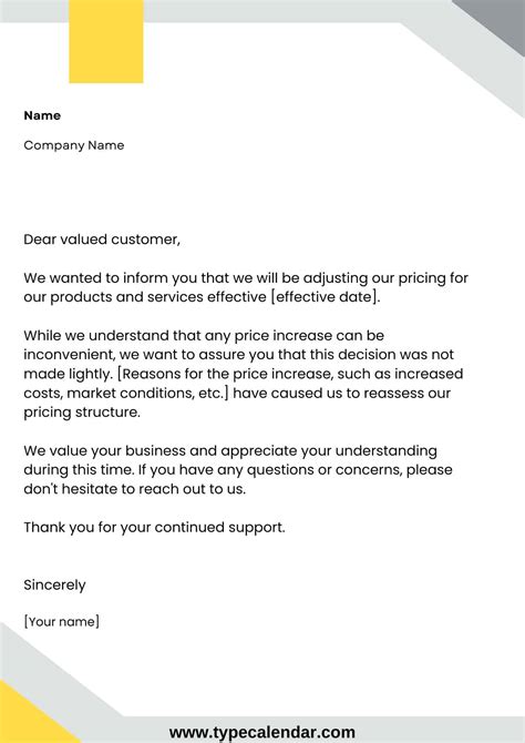 Free Printable Price/Rate Increase Letter Templates [PDF, Excel] Customers