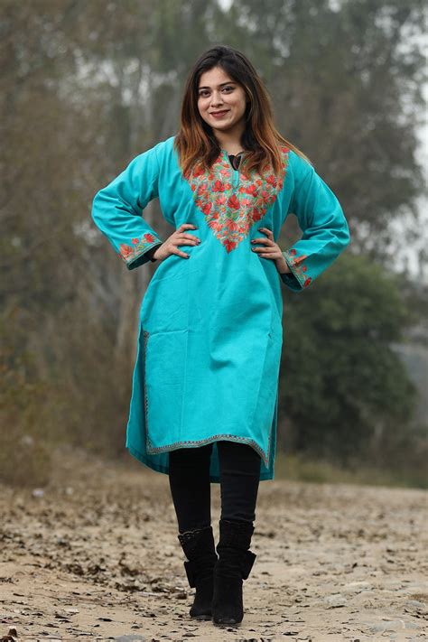 Blue color aari work embroidered kurti with new designer floral