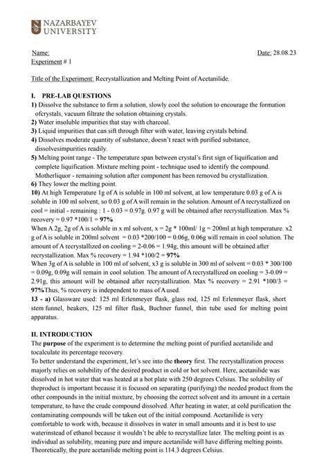 SOLUTION: Recrystallization and melting point of acetanilide chem 211 ...