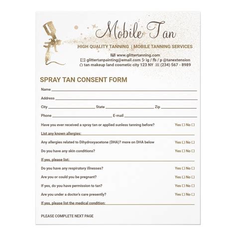 Spray Tan Customer Consent Waiver Form Flyer | Zazzle | Spray tan business, Spray tanning ...