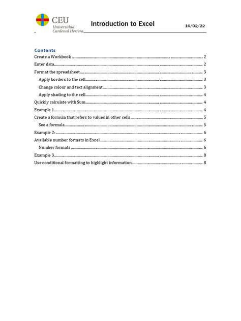 Image result for Excel Introduction Page Format