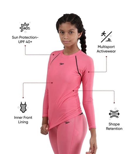 Buy Speedo Solid Long Sleeve Sun Top Fandango-Pink-True-Navy Swimactive ...