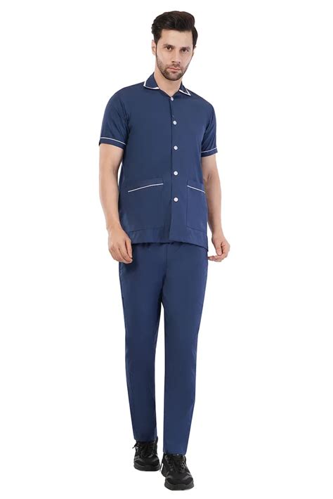 Mens Staff Uniform Apron Collar SpaceBlue | GoldenGown