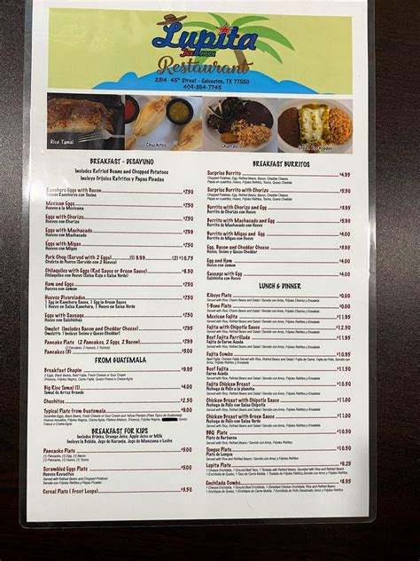 Menu at Lupita Tex-Mex Restaurant, Galveston