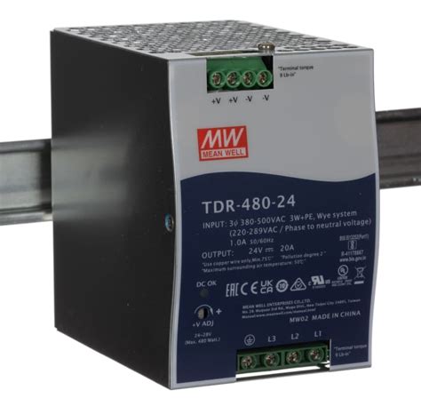 TDR-480-24 MEAN WELL | MEAN WELL TDR Switched Mode DIN Rail Power ...