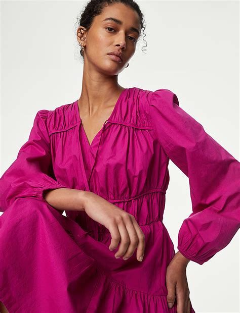 Buy Pure Cotton V-Neck Mini Waisted Dress at Marks & Spencer