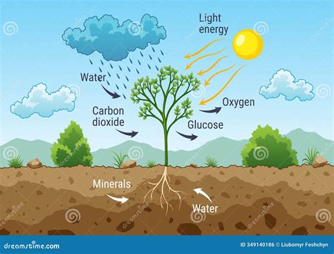 Photosynthesis Process. Tree Produce Oxygen Using Rain and Sun Stock ...