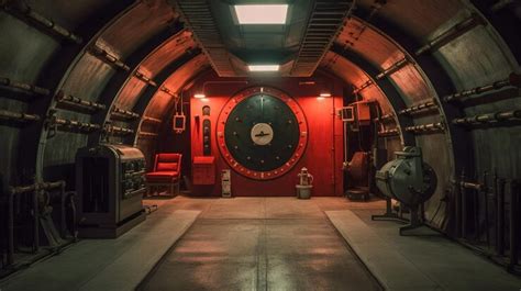 Inside a modern underground bunker corridor equipped with large ...
