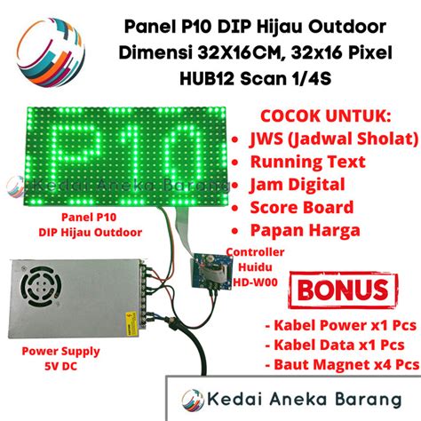 Jual Panel Module Modul LED P10 Running Text DIP Hijau Green Outdoor ...