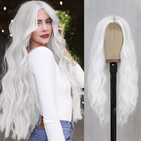 Amazon.com : WOKAA Half White Half Black Wigs for Women 26 Inch Long ...