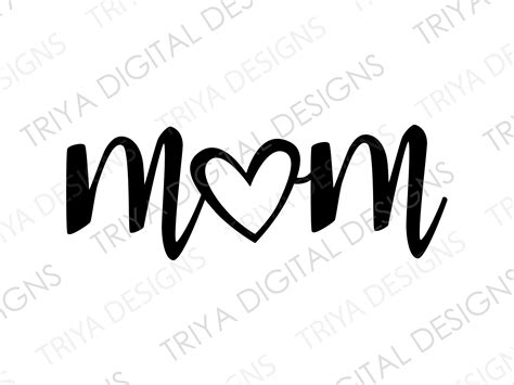 Mom With Heart SVG Mom, Mother's Day PNG Hand Lettered Cursive Text ...