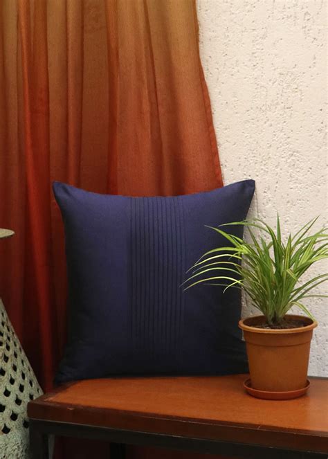 Get Center Panel Gathers Detail Navy Polyester Cushion Cover at ₹ 506 ...