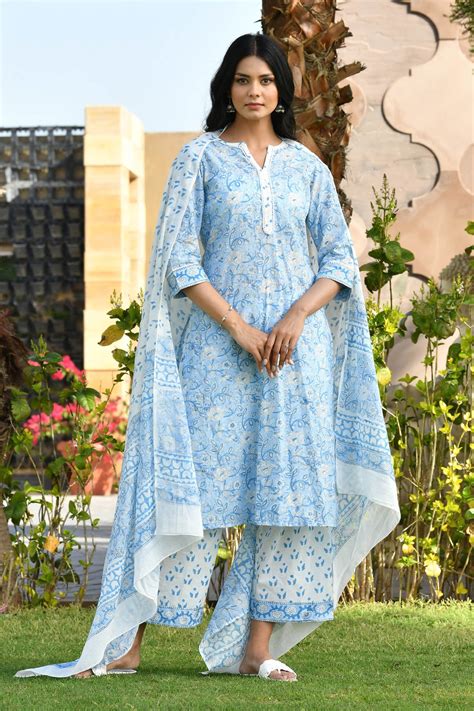Magadhi Block Printed Kurta, Pants & Dupatta Set | Mulmul – Mulmul.com