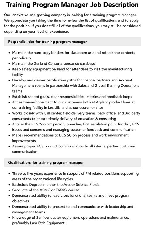 Image result for Training Program Manager Job Description