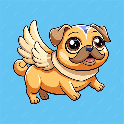 Adorable Flying Cartoon Pug Dog with Angel Wings Clip Art | Premium AI ...