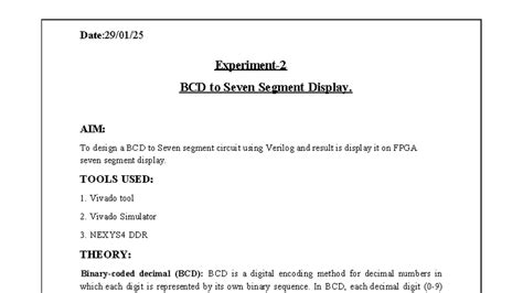 BCS 22 - BCD to Seven Segment Display Circuit Design with Verilog - Studocu