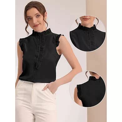 Women's for Sleeveless Shirt Button Up Solid Color Ruffle Summer Blouse