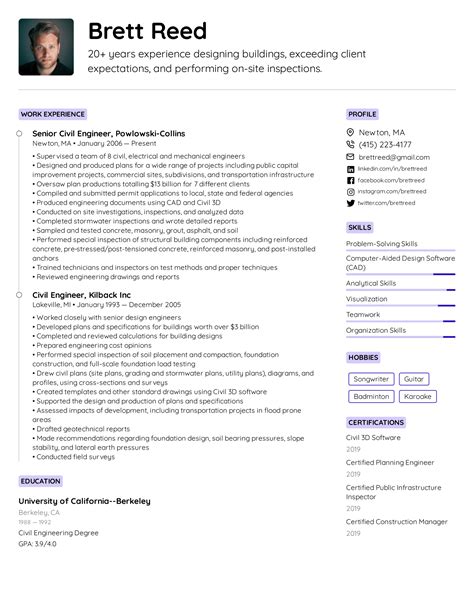 Civil Engineer Resume Example 的图像结果