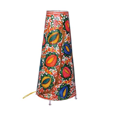 Blue, Red and Yellow Leather Lampshade with Hand-Painted Floral Motifs ...