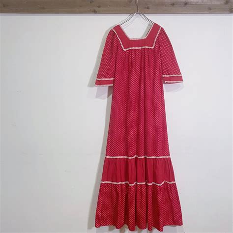 70s red dot and flower printed dress | LEMON