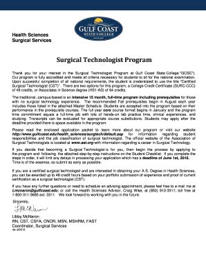 Fillable Online gulfcoast Surgical Technologist Program - gulfcoastedu ...