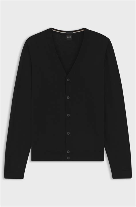 BOSS - V-neck cardigan in virgin wool - Black