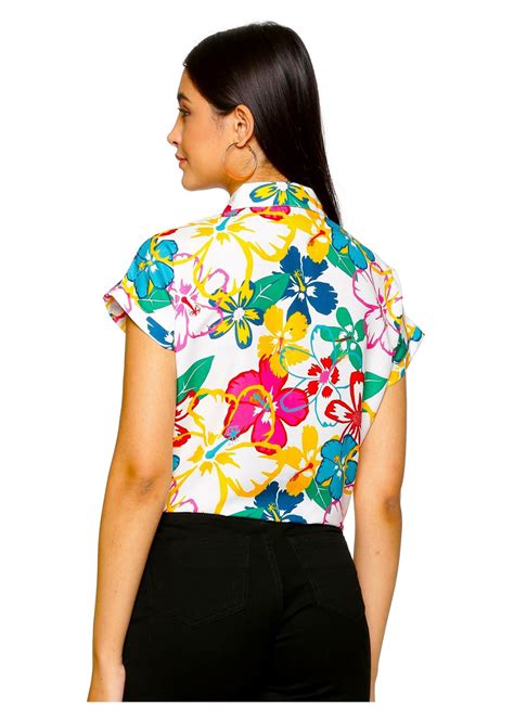 Tusok Women Floral Beach Tropical Front Knot Shirt