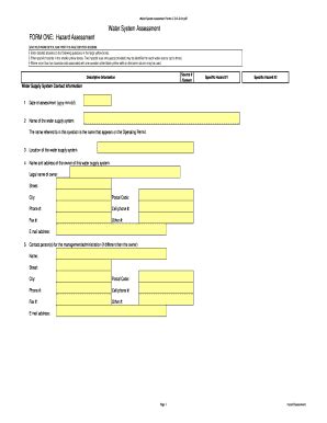 Fillable Online health gov bc Water System Assessment: Form One: Hazard ...