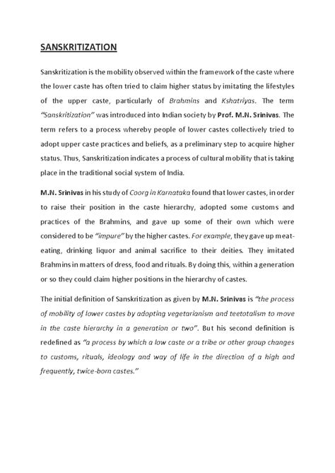 Sanskritization: Analyzing Cultural Mobility in Caste Systems - Studocu