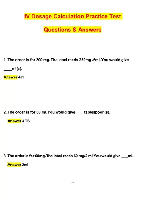 IV Dosage Calculations Practice Test Questions and Answers 2025 / 2026 ...