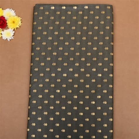 Charcoal Grey Floral Jamawar Silk Fabric| FabricbySinghanai's