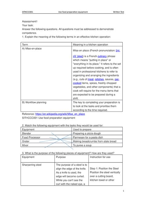 Sithccc 001 Use food preparation equipment - Assessment Your task ...