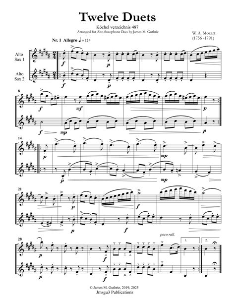 Mozart: Twelve Duets for Alto Saxophone Duo K. 487 (arr. James M ...