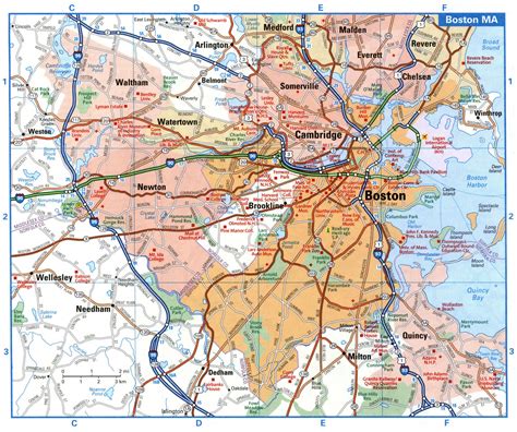 Boston city interstate highway map road free toll I-90, I-93, I-95 - US