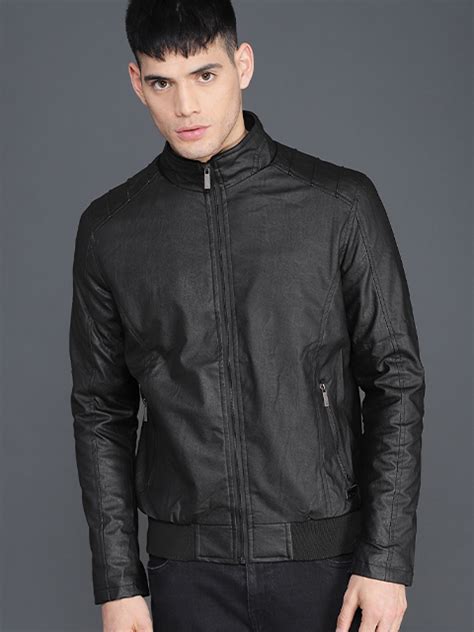 Men Black Solid Biker Jacket
