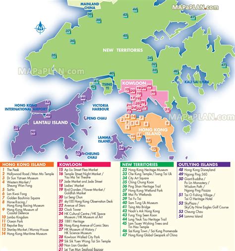 Map of Hong Kong tourist: attractions and monuments of Hong Kong