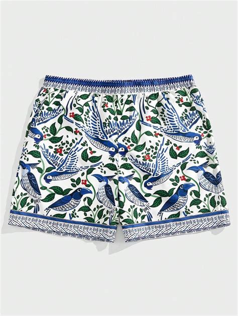 EASEVO Plus Size Men's Casual Loose Parrot & Leaf Print Woven Shorts ...