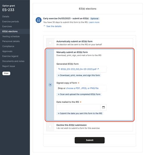 83(b) Election Filings for Early Exercised Option Grants