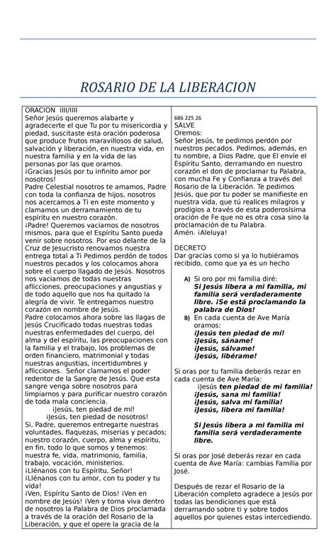 Rosario DE LA Liberacion - ROSARIO DE LA LIBERACION ORACION IIII/IIII ...