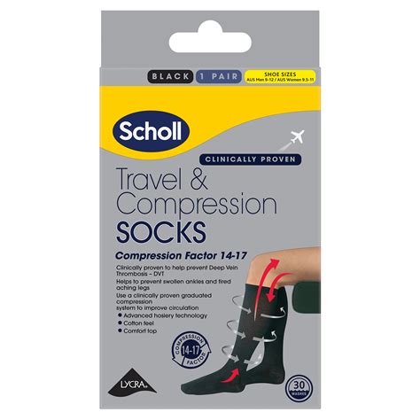 Scholl Travel and Compression Socks - Cotton Black (Large) | Scholl ...