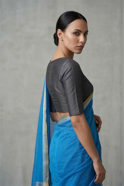 Buy Bluebell Bliss Mul Cotton Blue Saree Online at Indidha.